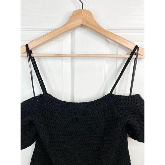 Vince Black Crochet Short Sleeves Open Shoulder Womens Top Size Small Organic - Picture 4 of 12